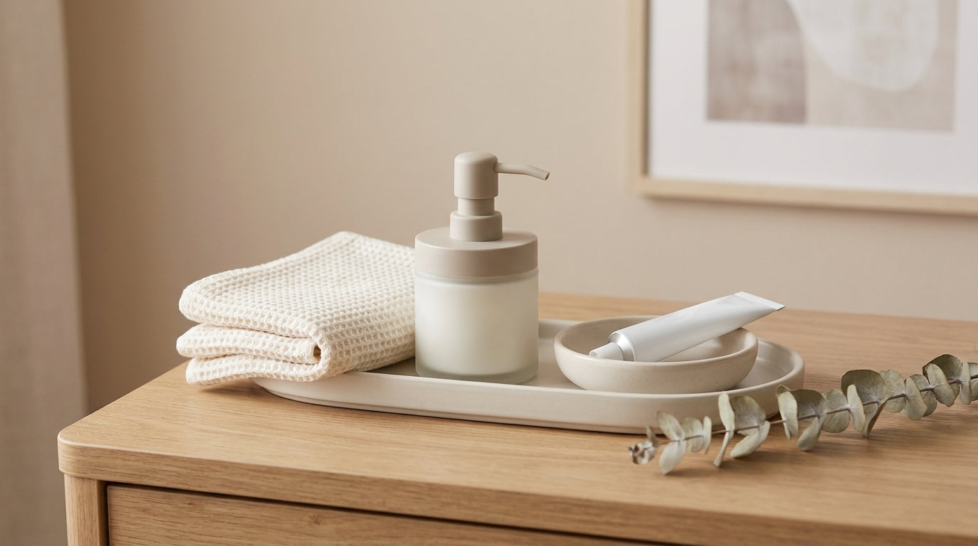 Topical lidocaine cream on a clean neutral vanity tray