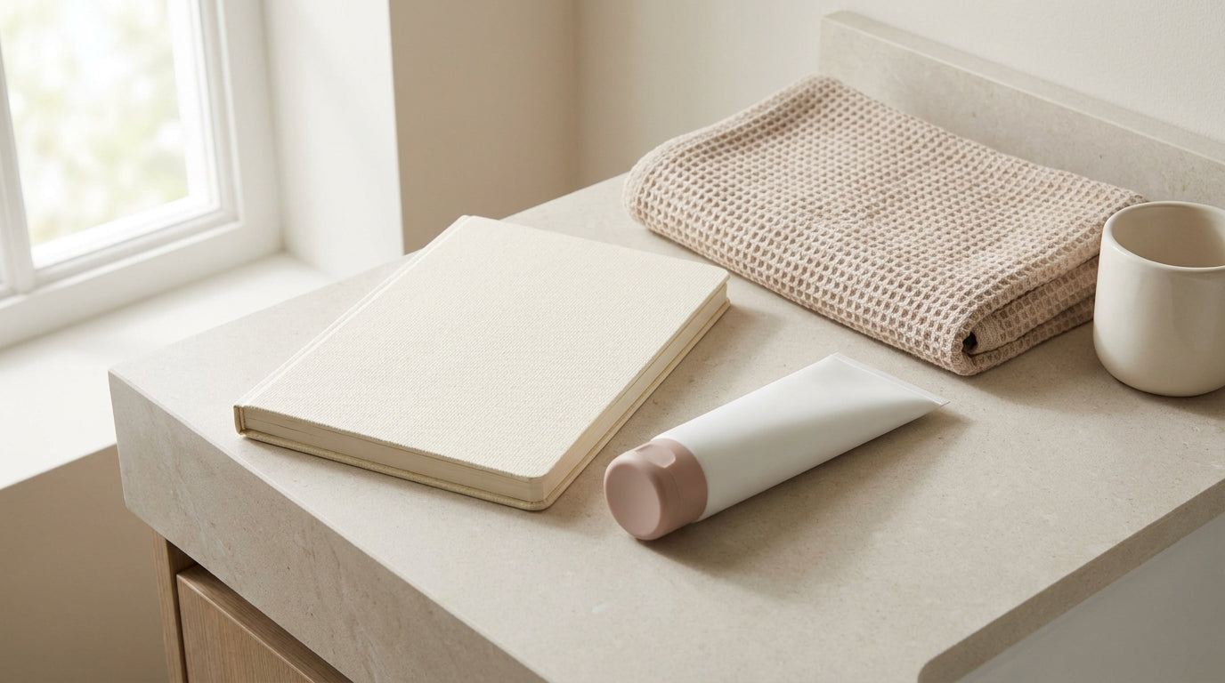 Topical numbing product questions on a notebook beside a neutral tube