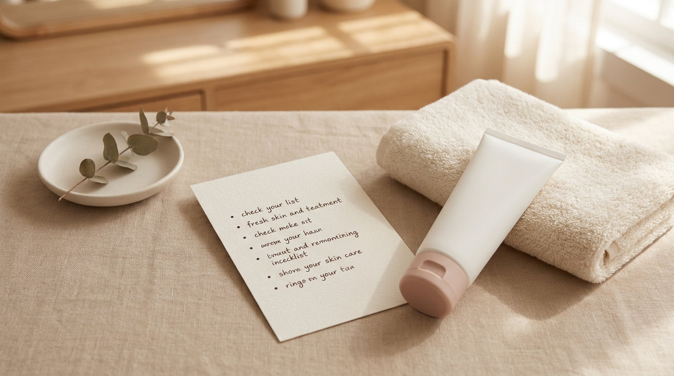Topical numbing cream safety checklist with neutral tube and towel